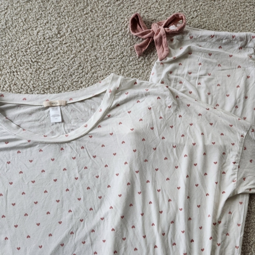 Eberjey Modal Pajama Set – Cream Pink Hearts, Long Sleeve Top & Cropped Joggers
